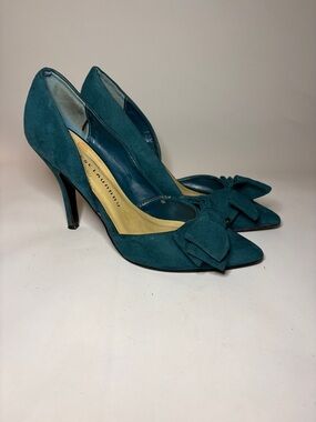 Chinese Laundry Teal Suede Pointed Bow Pumps Size 7.5